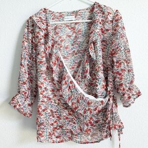Kendall & Kylie floral wrap blouse